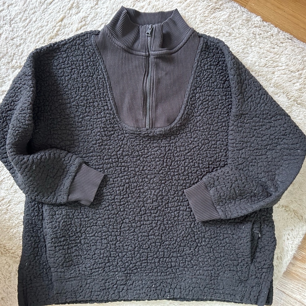 Aerie Cozy Women's Black Sherpa Quarter-Zip Sweater